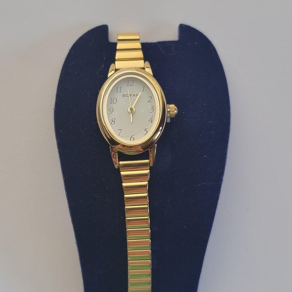 BOFAN Womens Watch White Dial Gold Tone Bracelet Oval Classic Dress Quartz